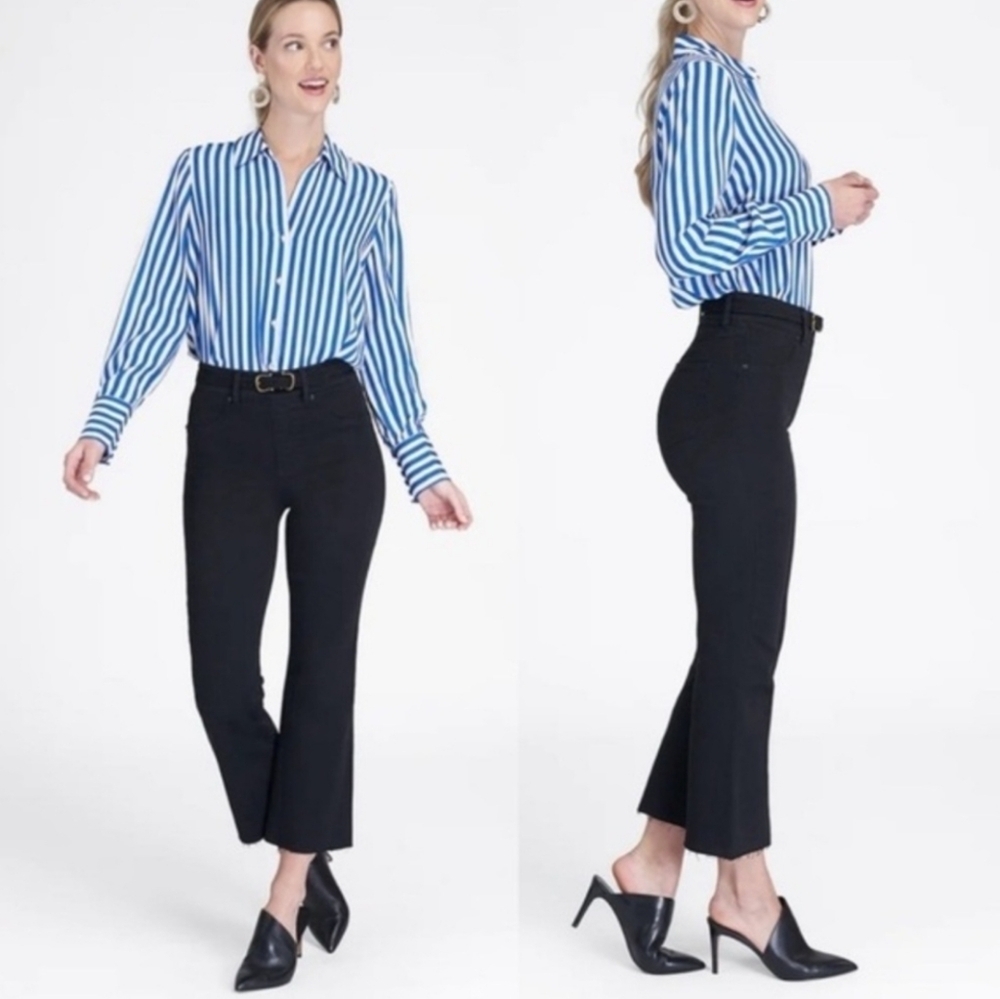 Spanx Crop Flare Jeans Raw Hem Black Med Tall